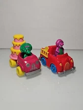 Barney & Baby Bop Die Cast Toy Cars Vehicles 1993 Cake Car & Fire truck