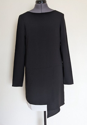 Tibi Shift Dress Black & White Long Sleeve Drop Waist Minimal Size 4 us / 8 uk