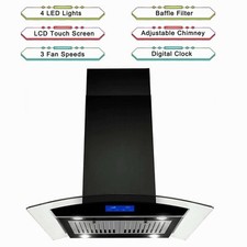 30 INCH ISLAND RANGE HOOD 3speed 900CFM Kitchen Cooking Vent LED Touch control