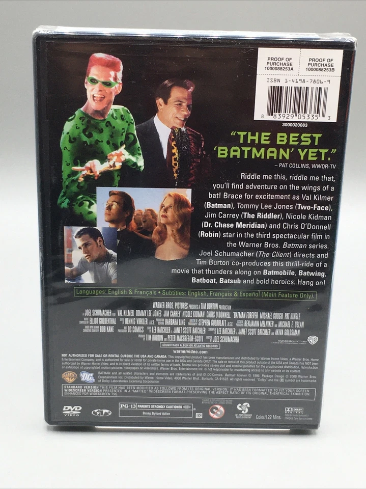 Batman Forever DVD Val Kilmer Jim Carrey Nicole Kidman NEW SEALED - M14 — 第 2/4 张图片