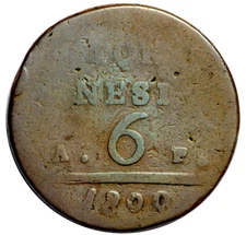 Italy 6 Tornesi 1800 acronyms A P Kingdom of Naples Ferdinand IV of Bourbon Rare