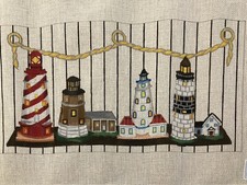 Beautiful hand-painted needlepoint canvas of lighthouses