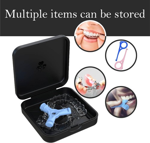 Black Square Dental Orthodontic Retainer Box/Case, Dentures Brace Teeth Mouth UK - Picture 5 of 5