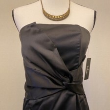 Lulus NWT Black Satin Crossover Sleeveless Rouched  Dress, Little Black Dress