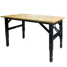 Metal Adjustable Worktable with Socket and Wooden Top Power Outlets Sturdy