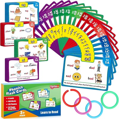 Torlam Phonics Flash Cards Learn to Read Spelling Reading Sight Words...