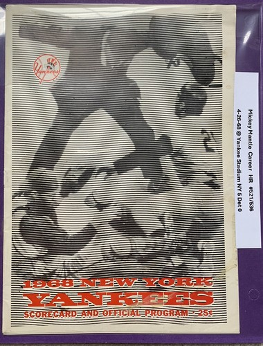 1968 MICKEY Mantle HR #521 New York Yankees baseball Program Detroit Tigers MLB