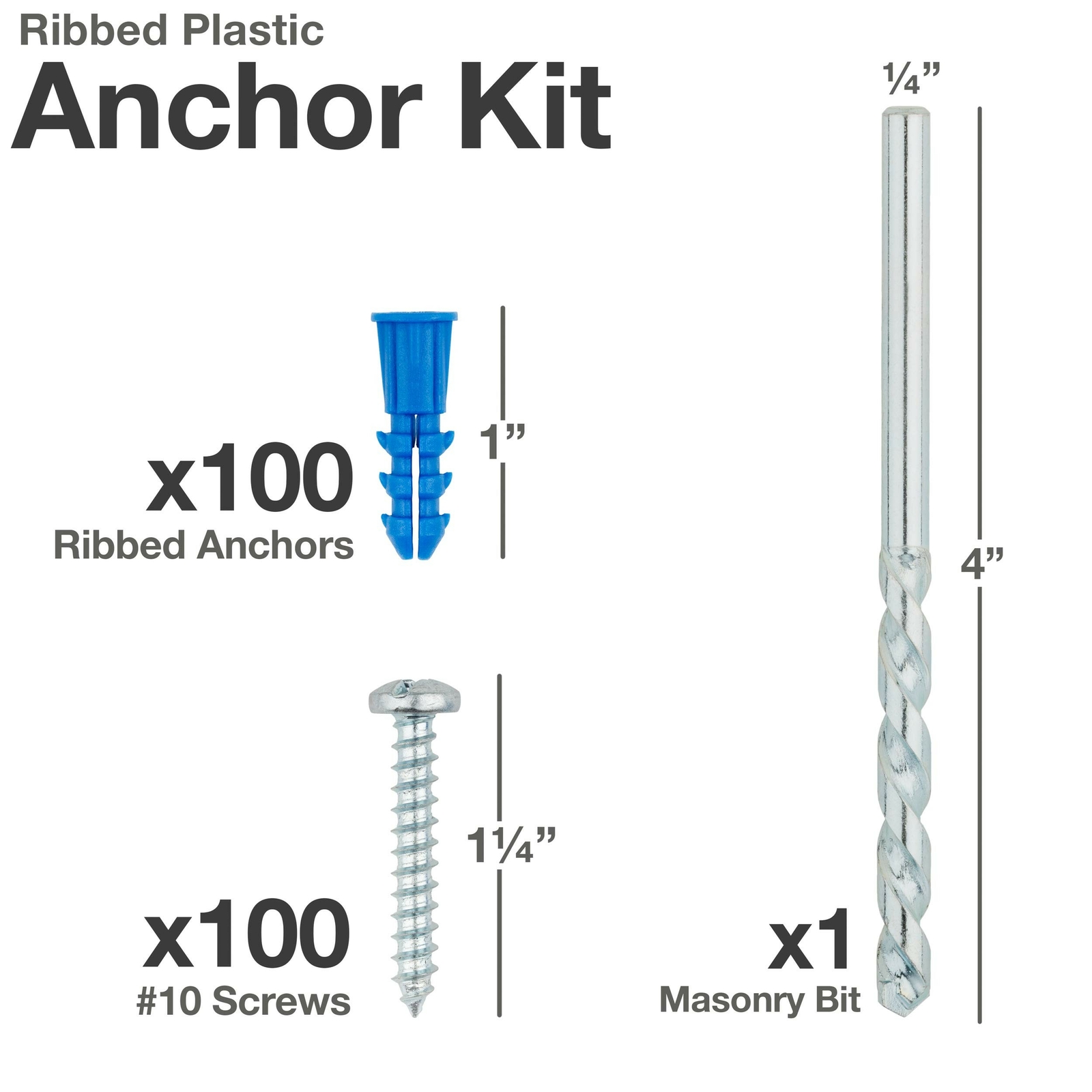Ribbed Plastic Drywall Anchor Kit With Screws And Masonry Drill Bit 10 12 X 1 For Sale Online Ebay