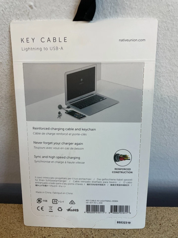 Native Union Key Cable Lightning to USB-A High Speed Cable MFi-Certified (Zebra) - Image 2 of 3