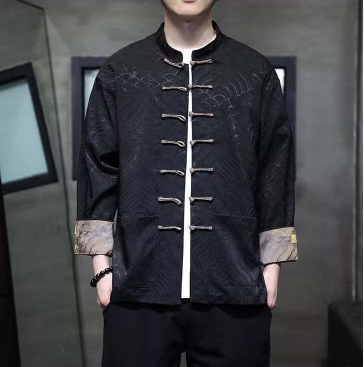 Black Traditional Chinese Brocade Tang Shirt | eBay