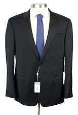 Armani Collezioni Suit 44 R fits 42 (54 EU) Mens Black Solid Wool 2 Piece Italy