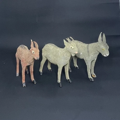 Antique German Putz Matchstick Leg Flocked Animals Set of 3