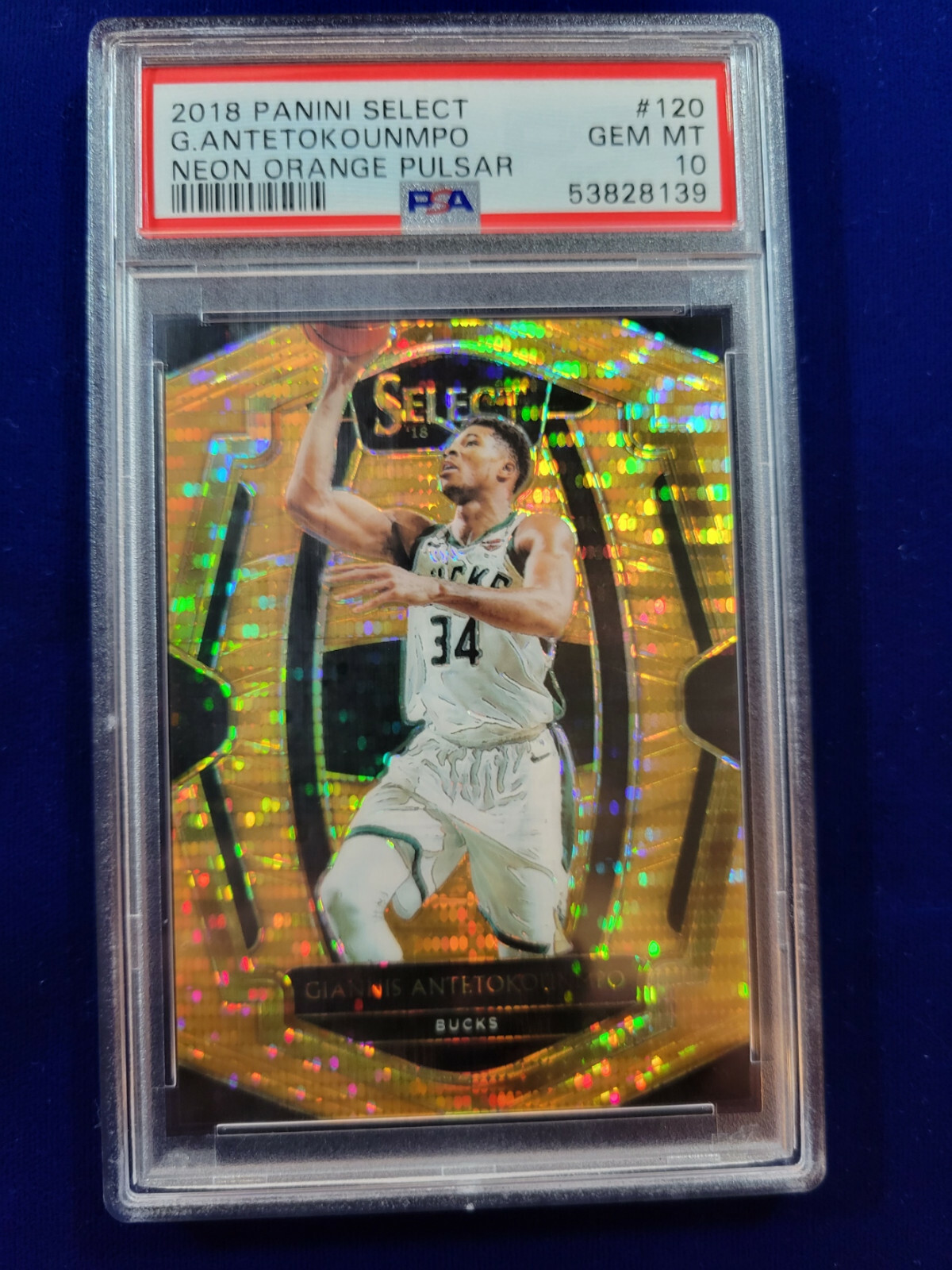 🌟 2018 Select Neon Orange Pulsar Prizm Giannis Antetokounmpo Bucks #/13 PSA 10