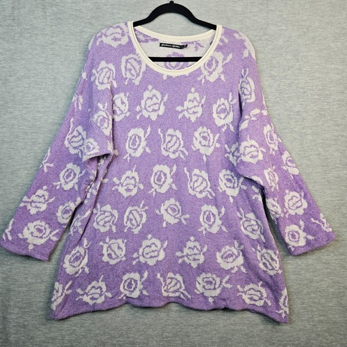 Gudrun Sjoden Pastel Artsty Printed 3/4 Sleeve Round Neck Sweater Size L