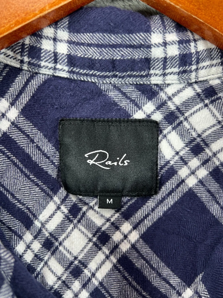 Camisa de franela RAILS Crepúsculo para mujer mediana corta azul a cuadros manga larga con botones Foto 4 de 4