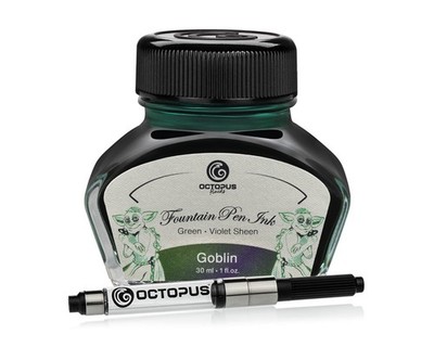 Octopus Fluids Füllhaltertinte Sheen mit Konverter, Goblin, Grün, 30 ml