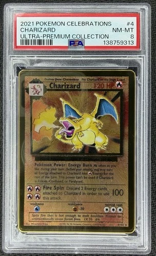 Pokemon Card Charizard 4/102 Gold Metal Celebrations UPC 25th Anniversary PSA 8