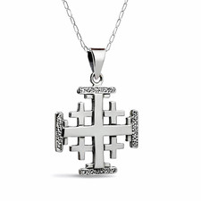 Jerusalem Cross Pendant 925 Sterling Silver Five Fold Cross Necklace & Boxed
