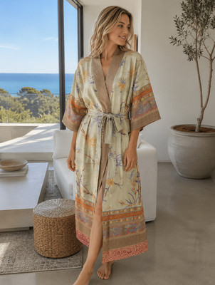 Bassetti Kimono Morgenmantel FONG V2 beige L/XL 40-44 SATIN Morgen MANTEL NEU