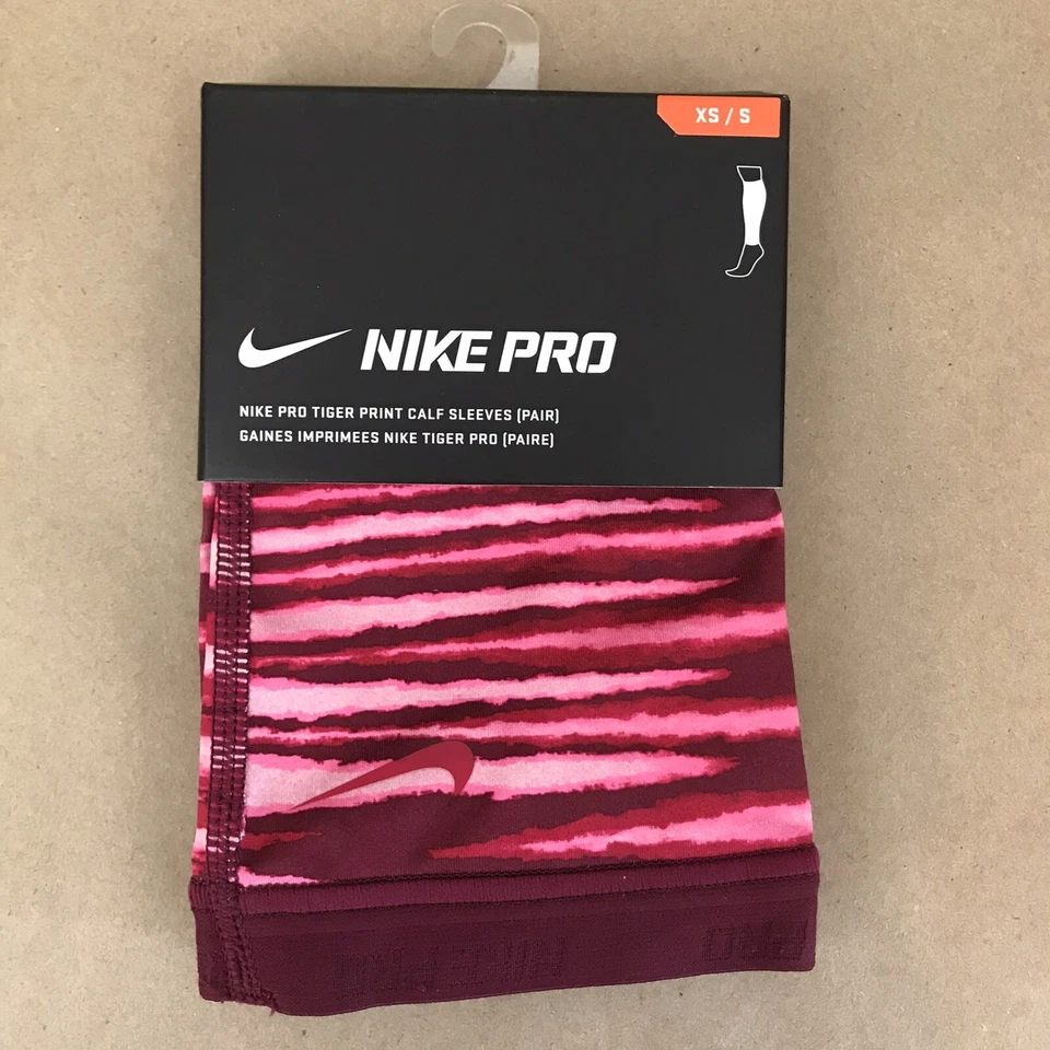 Nike Pro Calf Sleeves Pair Women’s XS/S Tiger Print Fuchsia Pink NRSA26752S - Image 2 of 4