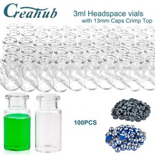 100PCS 3ml Headspace Vials Clear Glass Bottle 13mm Crimp top Flat Bottom HPLC