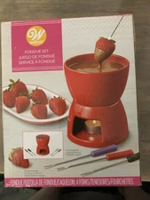 wilton fondue set Red With Fondue Forks. New But Open Box chocolate fondue! 