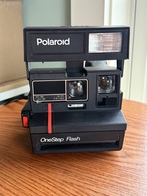 Vintage Polaroid One Step Flash Red Stripe Instant Film Camera w/ Strap 