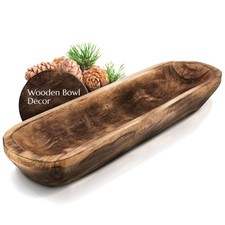 FANDOS Wooden Dough Bowl for Decor - 17  in Long Hand Carved Paulownia, Large...