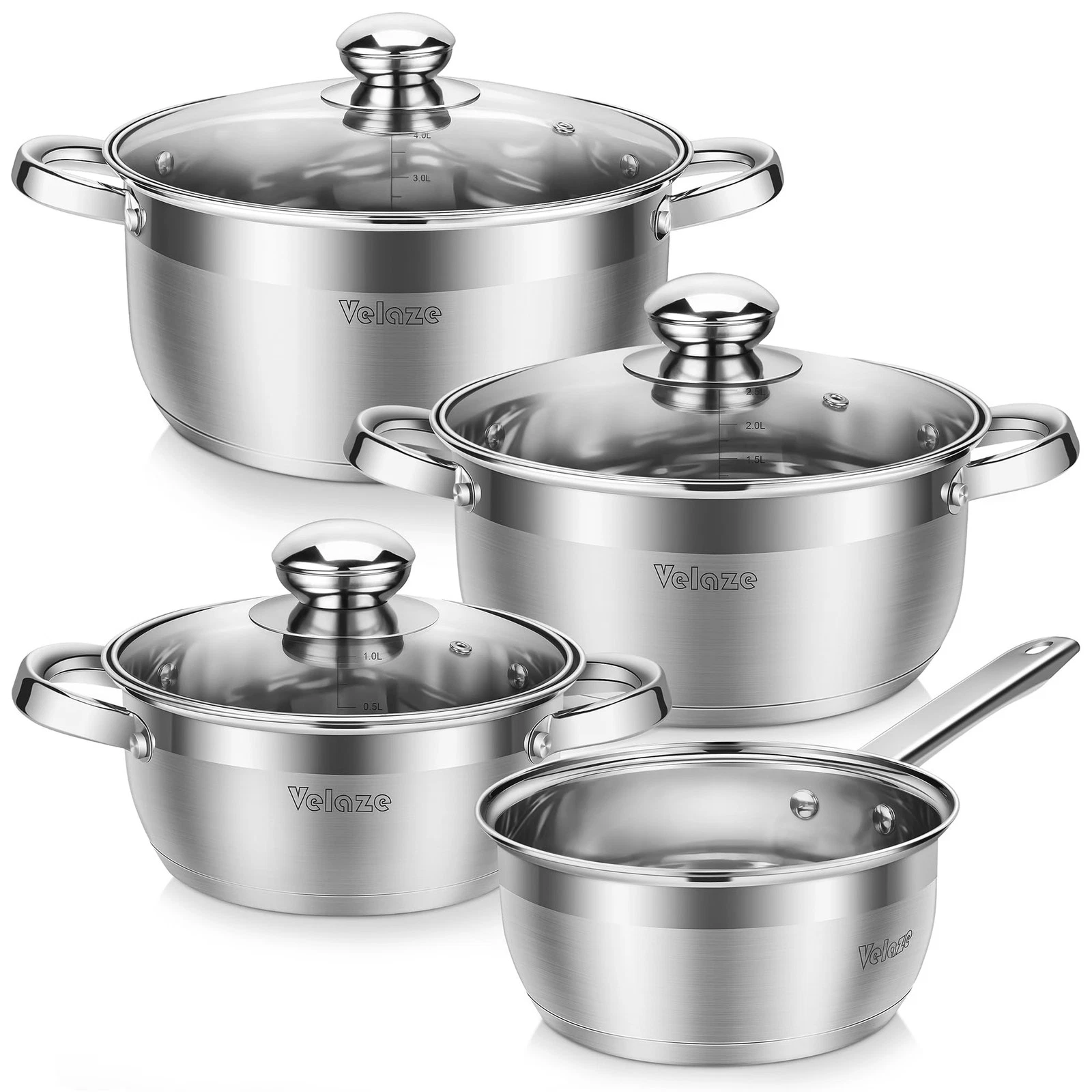 Velaze 7-Piece Cooking Pot Set Made of Stainless Steel, 7 Pieces, Gg-7