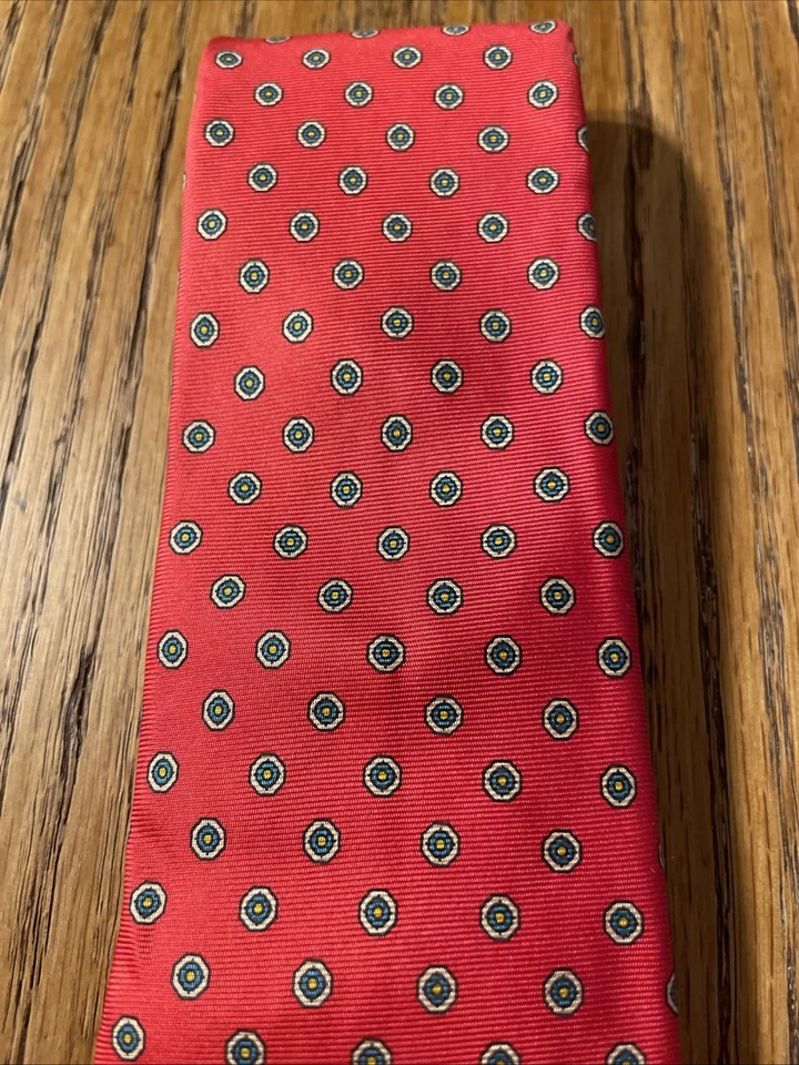 Винтажный EUC Hathaway шелк красный фуляр медальоны галстук мужской США - Изображение 3 из 4