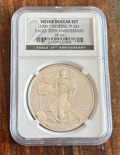 2006-P Reverse Proof American Silver Eagle 20th Anniversary $1 Dollar NGC PF69