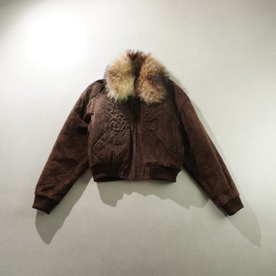 90s KANSAI Suede Leather Jacket Short Length Fur Brown/DW490 Kansai Yamamoto JP