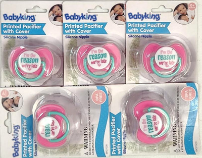 X5 NEW BABY KING I'M THE REASON WE'RE LATE SOFT SILICONE PACIFIERS PINK