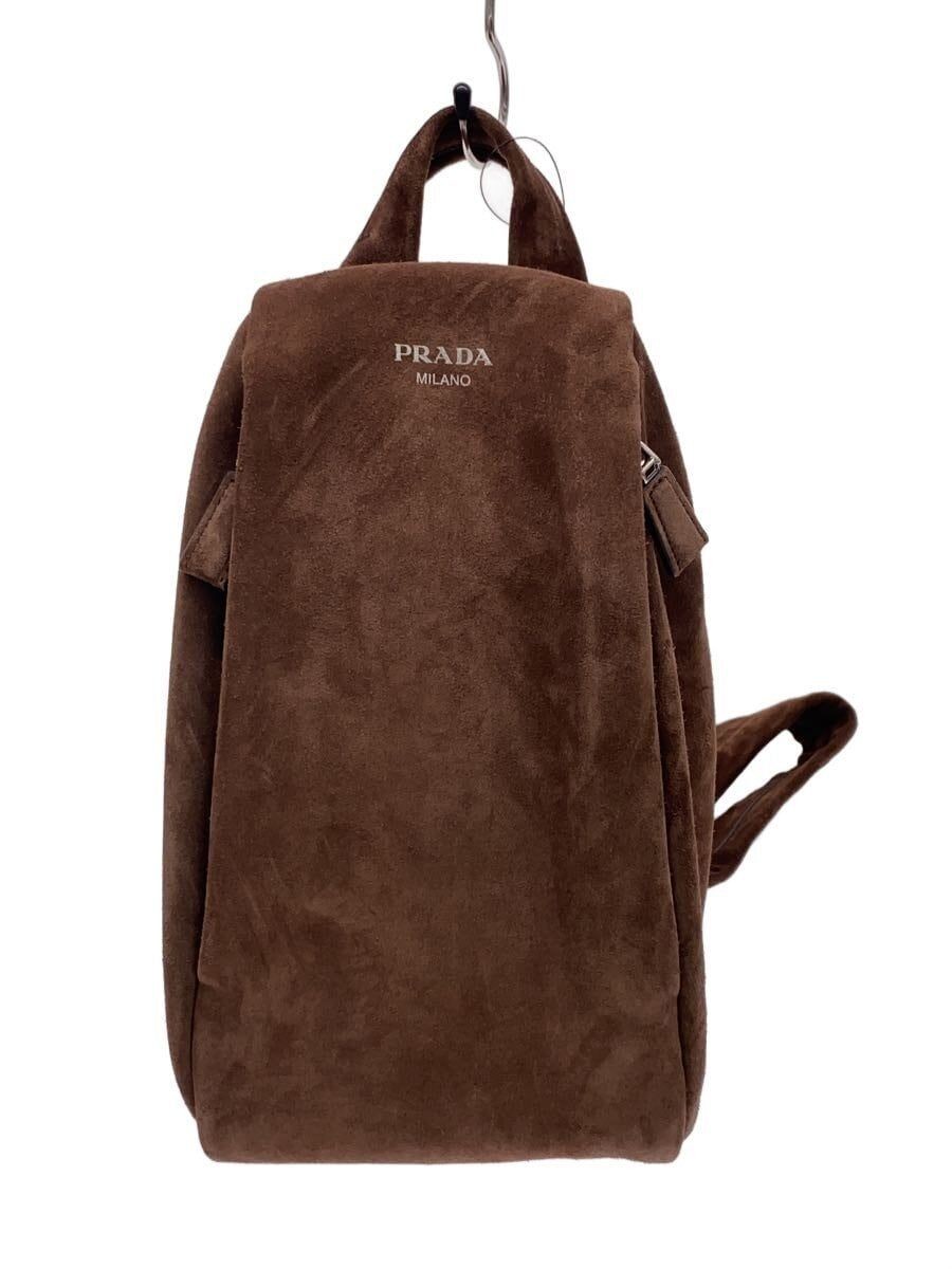 PRADABackpack Rucksack Suede BRW 2VZ114 One Shoulder Backpack Logo ZIPPERー Used