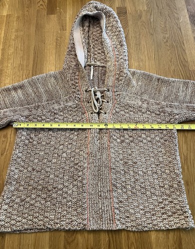 Free People Brown Chunky Lace Up Hoodie Sweater Women’s Sz Small Boho Crop - Picture 4 of 7