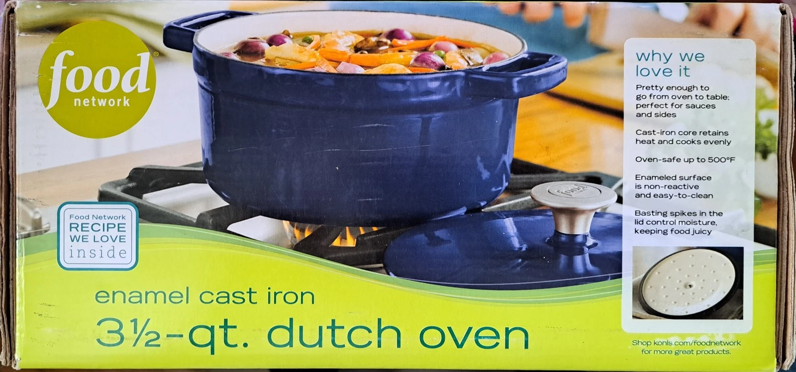 3.5 qt Dutch Oven (Navy Blue) Enamel Cast Iron, Food Network, new in box