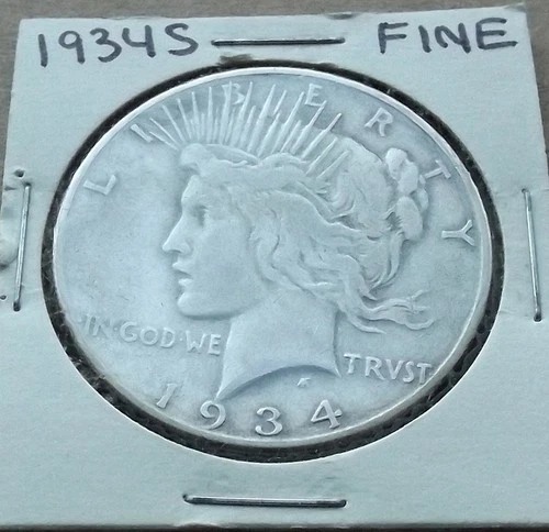1934 S Peace Silver Dollar Coin Fine - 90% Silver circulated $1.00 U.S. Coin
