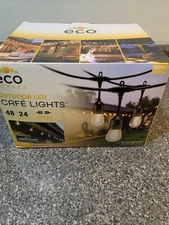 Ecoscapes Enbrighten Outdoor Cafe White String Lights, 48', 24 Bulbs Set Of 2!