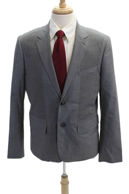 Oamc Mens Gray Geometric Virgin Wool Blazer Button Closure Size 40