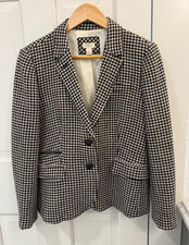 J. Crew Black White Houndstooth Blazer Jacket Tailored Office Classic Wool Sz 10