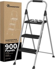 3 Step Ladder, Folding Step Stool with Anti-Slip Wide Pedal, Soft Handle, Anti-S