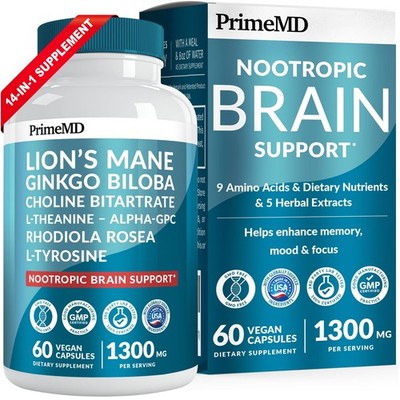 14-in-1 Lions Mane Supplement Capsules - Nootropic Brain 60 Count (Pack of 1) 