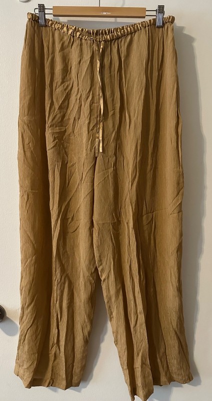 Amanda Smith Pure Silk Pants Womens Wide Leg Tan Brown XL NWT