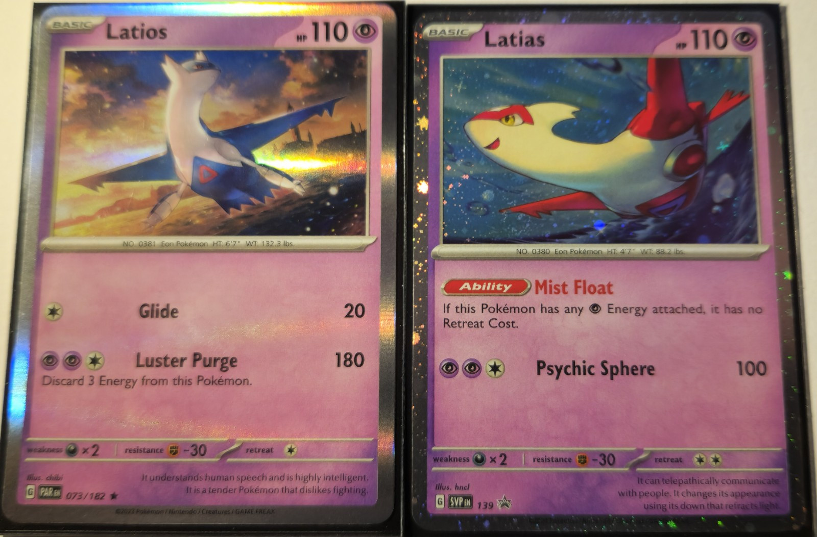 Pokemon-Latios Rare Reverse Holo 73/182 & Latias Rare Black Star Promo #139-RARE