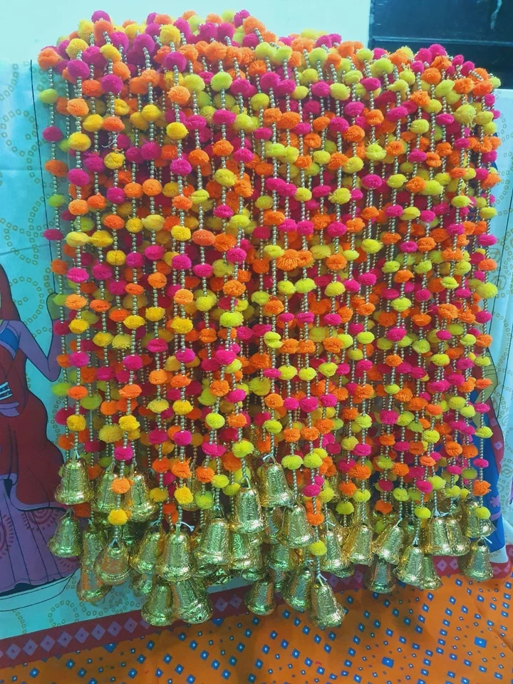 Pompón indio multicolor Navidad decoración boda Mehndi lote al por mayor 5 piezas Foto 4 de 4