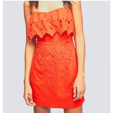 Free People Morning Dove MIni Strapless Dress Sz 4 Vermillion Flame MSRP $250