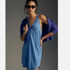 Daily Practice by Anthropologie Carlie V-Neck Mini Dress Sapphire Blue M