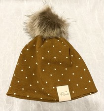 Handmade Baby Girl Hat Beanie With Pompom, Size 9-12 Months, Brown Polka Dot