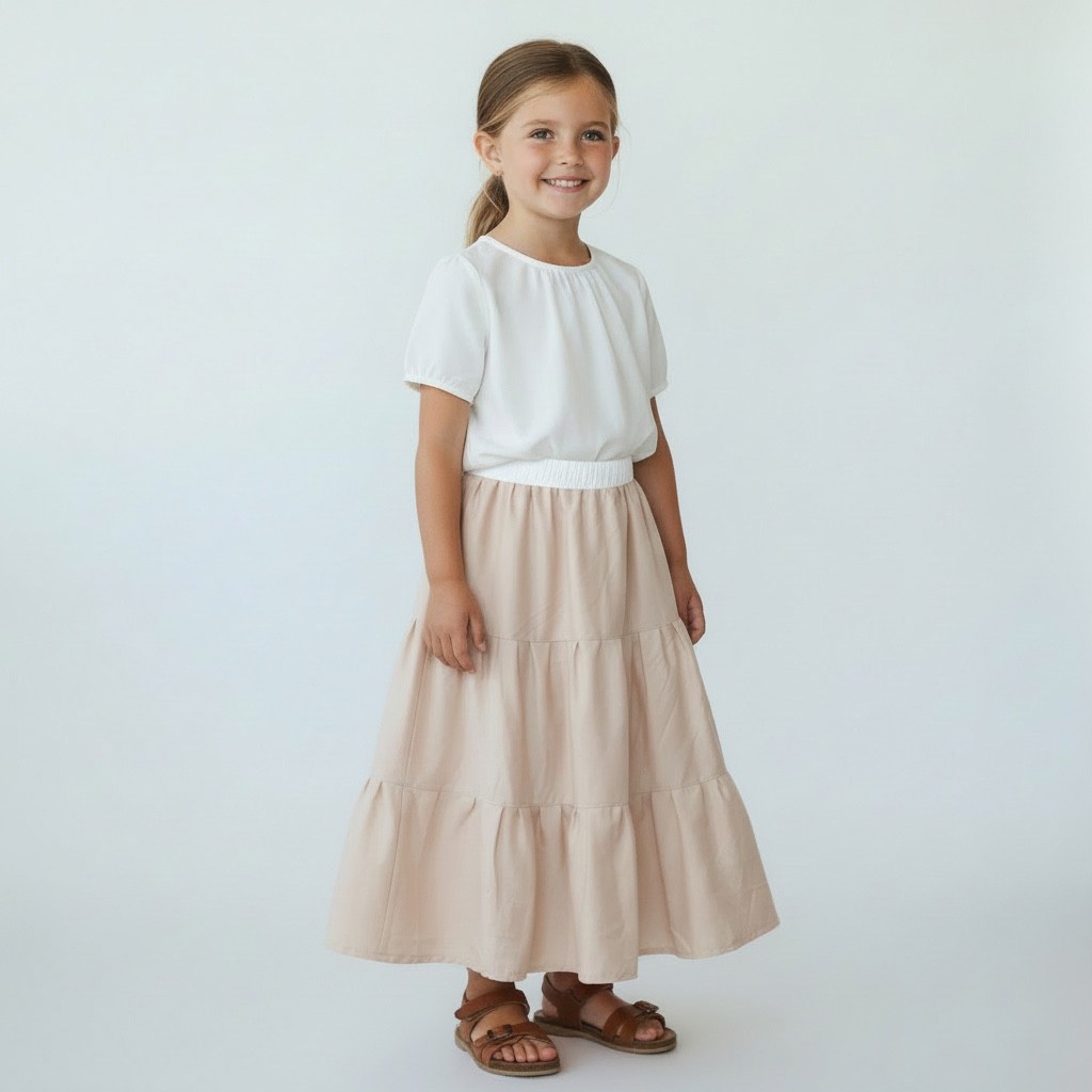 Skirt Girls 6/7 Maxi Pink Ruffle Tier Lined 100% Cotton Mom and Pop's Kids-image