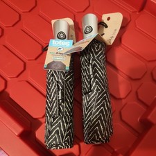  2 Totes One-Touch Auto Open Close Rain Umbrella w/ Sunguard Black Chevron NWT